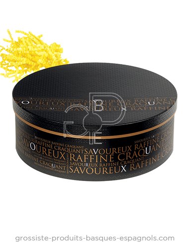 Coffret carton" Savoureux" Rond noir et cuivre vide 33.5x12