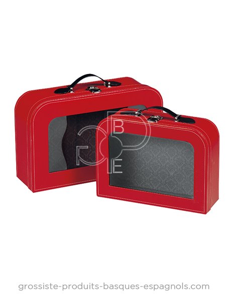 Coffret valisette carton vide rouge 26 x 19 x 9 cm - fenêtre PVC