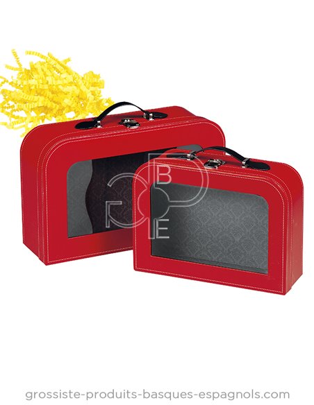 Coffret valisette carton vide rouge 26 x 19 x 9 cm - fenêtre PVC