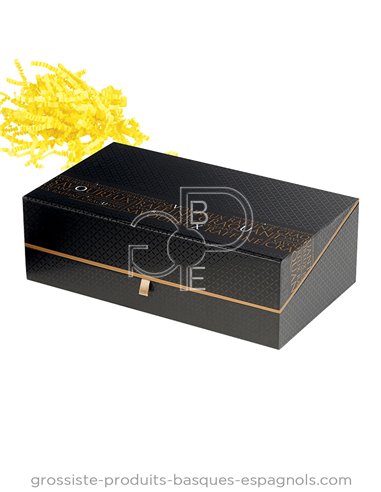 Coffret carton" Savoureux" rectangle noir et cuivre vide 31 x 18 x 10 cm