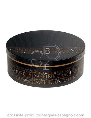 Coffret carton" Savoureux" Rond noir et cuivre vide 33.5x12