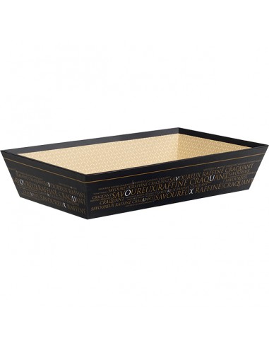 Corbeille carton rectangle Savoureux noir cuivre rigide - 33 x 20 x 7 cm